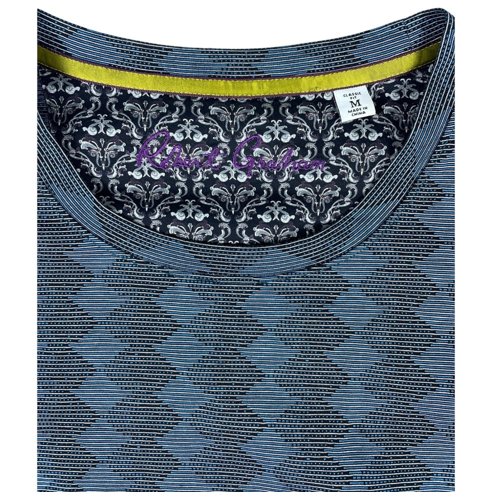Robert Graham T Shirt Mens‎ M Blue Geometric Diamond Jacquard Classic Fit Cotton